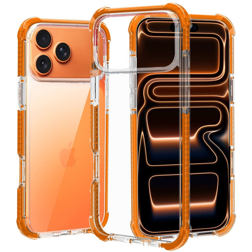For Apple iPhone 17 Hybrid Transparent Acrylic Rubber Gummy Hard PC Silicone TPU Color Bumper Frame Shockproof Case Cover Clear / Cosmic Orange