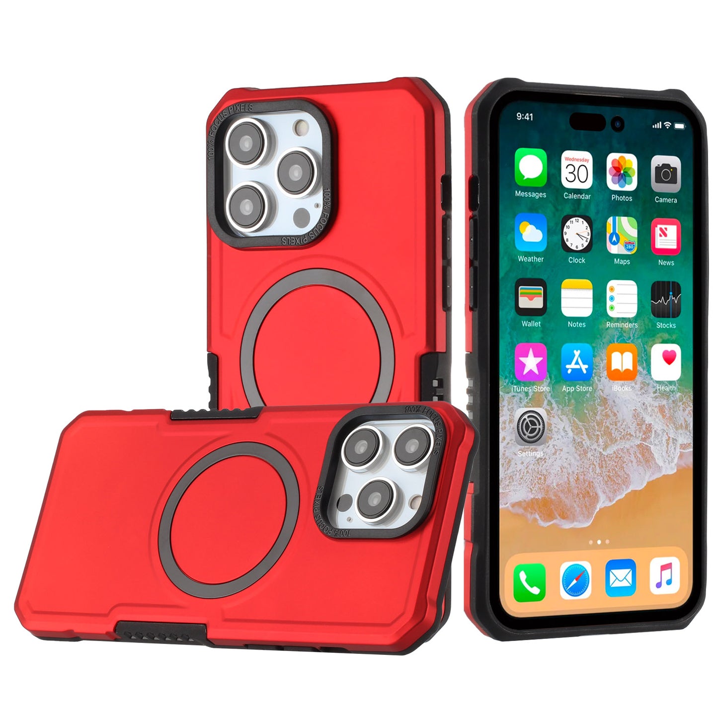 For Apple iPhone 16 Pro (6.3") Hybrid Armor Grip Metal Ring Compatible with MagSafe [Magnetic Circle] Wireless Charging Shockproof Case Cover