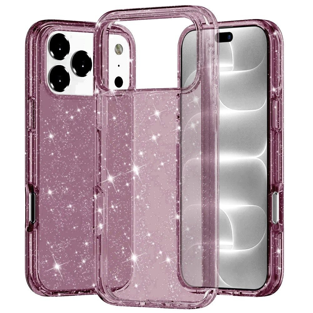 Phone Case for Apple iPhone 18 Pro/ 17 Pro Glitter Transparent Shockproof Thick Clear Hybrid Slim Fit Heavy Duty 3mm TPU Protective Bumper Cover Purple