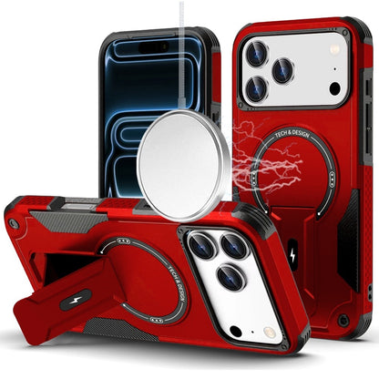 Phone Case for Apple iPhone 17 Pro (6.3") Magnetic Kickstand Rugged Shockproof Armor Grip Anti Slip Heavy Duty Protective Matte Stand Hybrid Cover Red