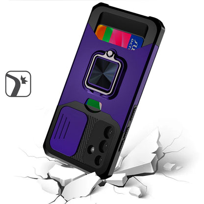 Wallet Case with Ring Stand & Slide Camera Cover Back Credit Card Slot Holder, Military Grade
