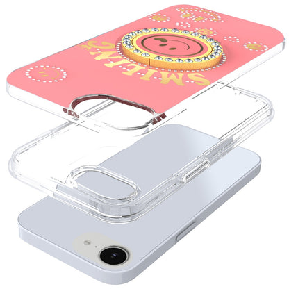 For Apple iPhone 17E /16E Smiling Glitter Bling Ornament Hybrid Shockproof Stylish Sparkle Design Secure Grip Durable Protection Case Cover Pink