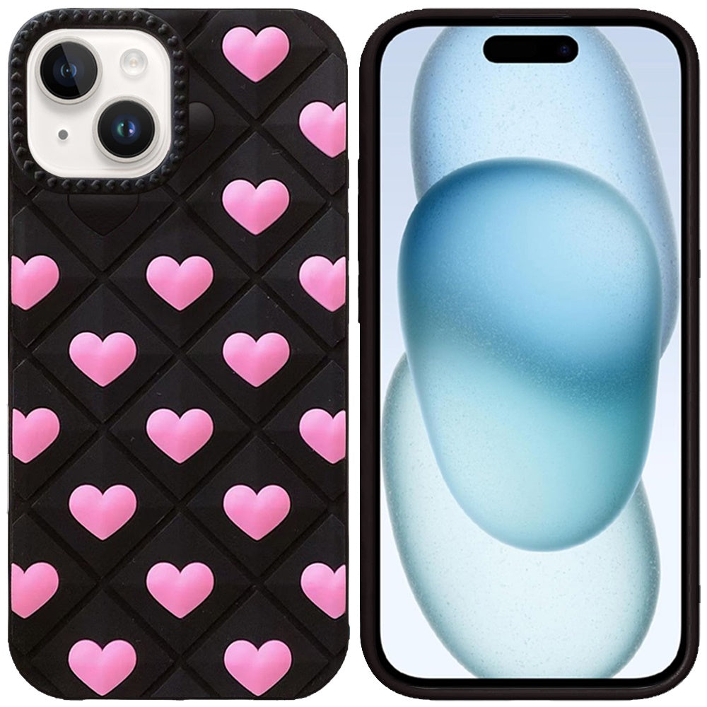 Phone Case for iPhone 15 Fashionable Silicone Textured Decorative Design Pattern Protective Rubber TPU Hybrid Protection Cover