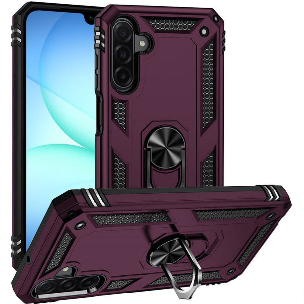 Phone Case for Galaxy A17 5G Rotatable Ring Stand Shockproof Hybrid Armor Anti Slip Heavy Duty Fit Magnetic Car Mount Durable Grip Cover Purple