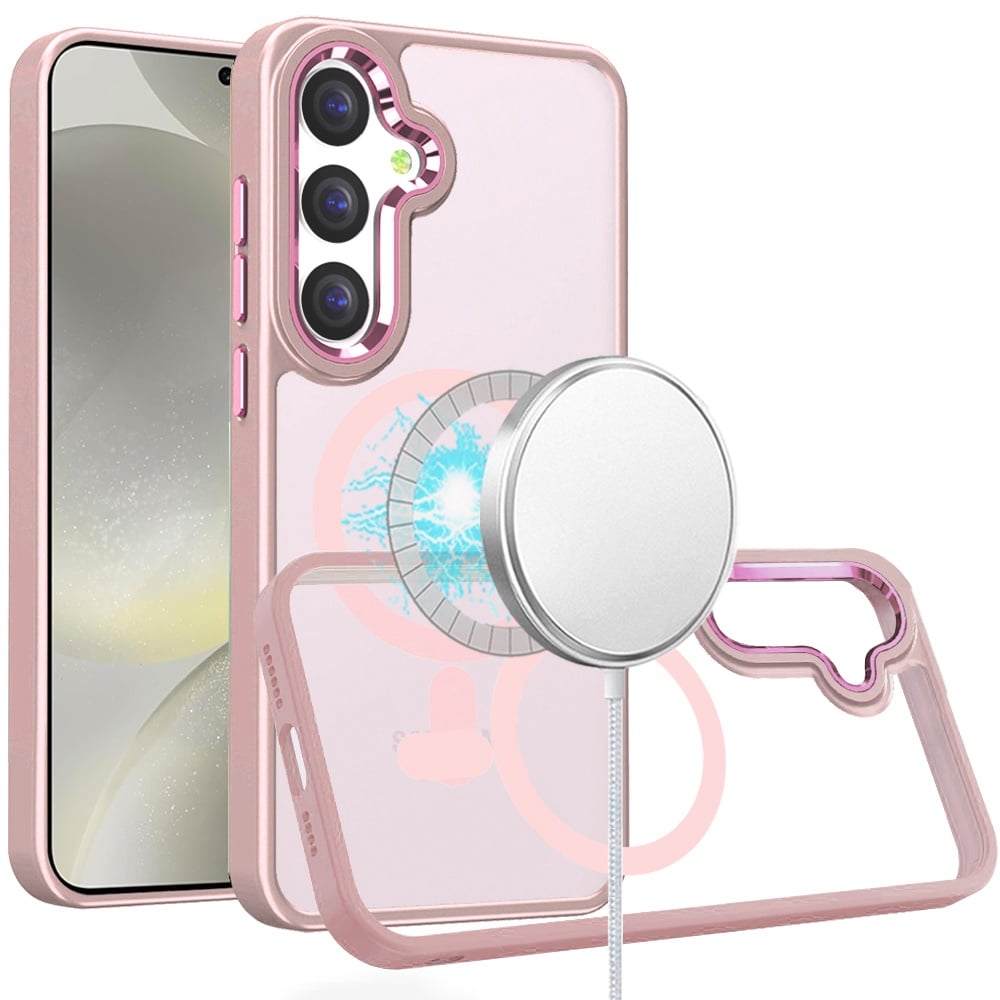 For Samsung Galaxy S24+ Plus Clear Acrylic Hybrid Metal Button Shock Protection Durable Grip Thick Transparent Design for Plus Series Case Cover