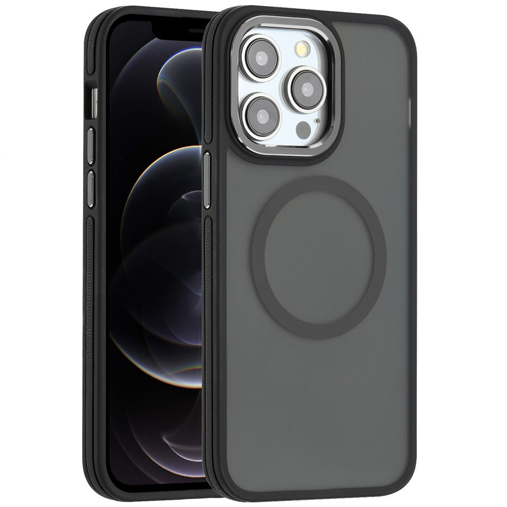 For Apple iPhone 16 Pro (6.3") Frosted Translucent Back Hybrid with Magnetic Circle MagSafe Compatible, Military Grade Shockproof Case Cover