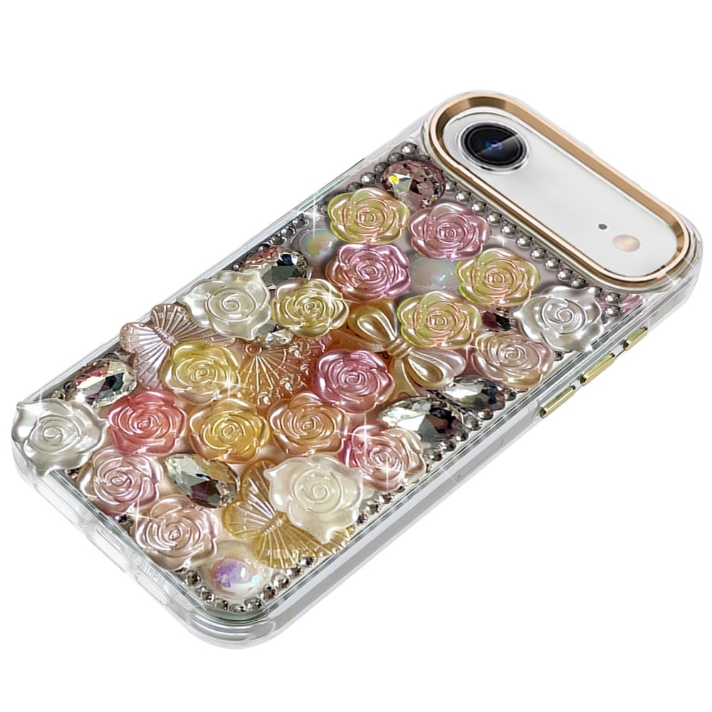 For Apple iPhone 17 Air (6.6") Muti-Color Floral Fashion Bling Crystal 3D Full Diamonds Stones Sparkle Rhinestone Glitter Hybrid Case Cover