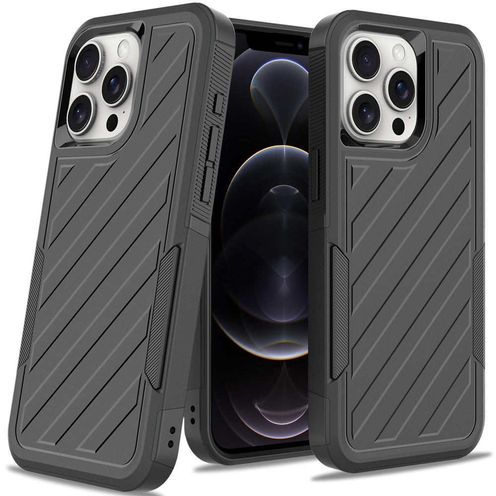 For Apple iPhone 16 Pro Max (6.9") Premium Design Hybrid lined Shockproof Rugged Textured 2in1 Hard PC & Silicone TPU Non Slip Tough Case Cover