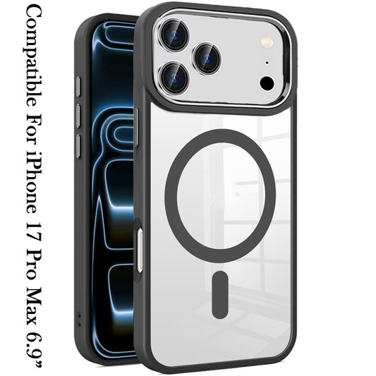 Phone Case for Apple iPhone 17 Pro Max (6.9") Clear Acrylic Magnetic Circle Shockproof Hybrid Metal Button Drop Protection Rugged Slim TPU Durable Armor Cover
