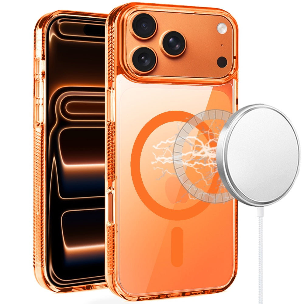 Phone Case for Apple iPhone 17 Pro Max (6.9") Transparent Magnetic Shockproof Ultra Thick TPU Hybrid Durable Clear Heavy Duty Protective Grip Cover Cosmic Orange