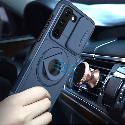 For Samsung Galaxy S21 Full Coverage with Camera Window, Magnetic Circle, Rotatable Ring Stand, MagSafe Compatible, Shockproof Hybrid Protectiv Case Cover