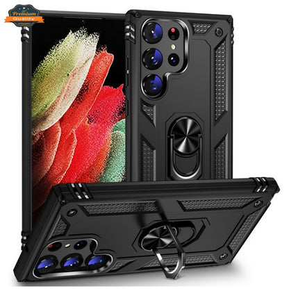 For Samsung Galaxy S26+ / S26 Plus Shockproof Hybrid Dual Layer PC + TPU with Metal Ring Kickstand Heavy Duty Armor Shell Case Cover Black