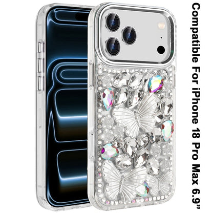 Phone Case for Apple iPhone 18 Pro Max Luxury 3D Floral Butterfly Bling Rhinestone Glitter Shockproof Stylish Protective Hybrid Designer Metallic Cover