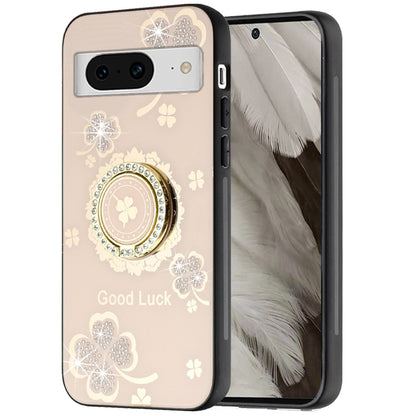 For Apple iPhone 16 Pro (6.3") Diamonds 3D Bling Sparkly Glitter Ornaments Engraving Hybrid Fashion Ring Stand Case Cover