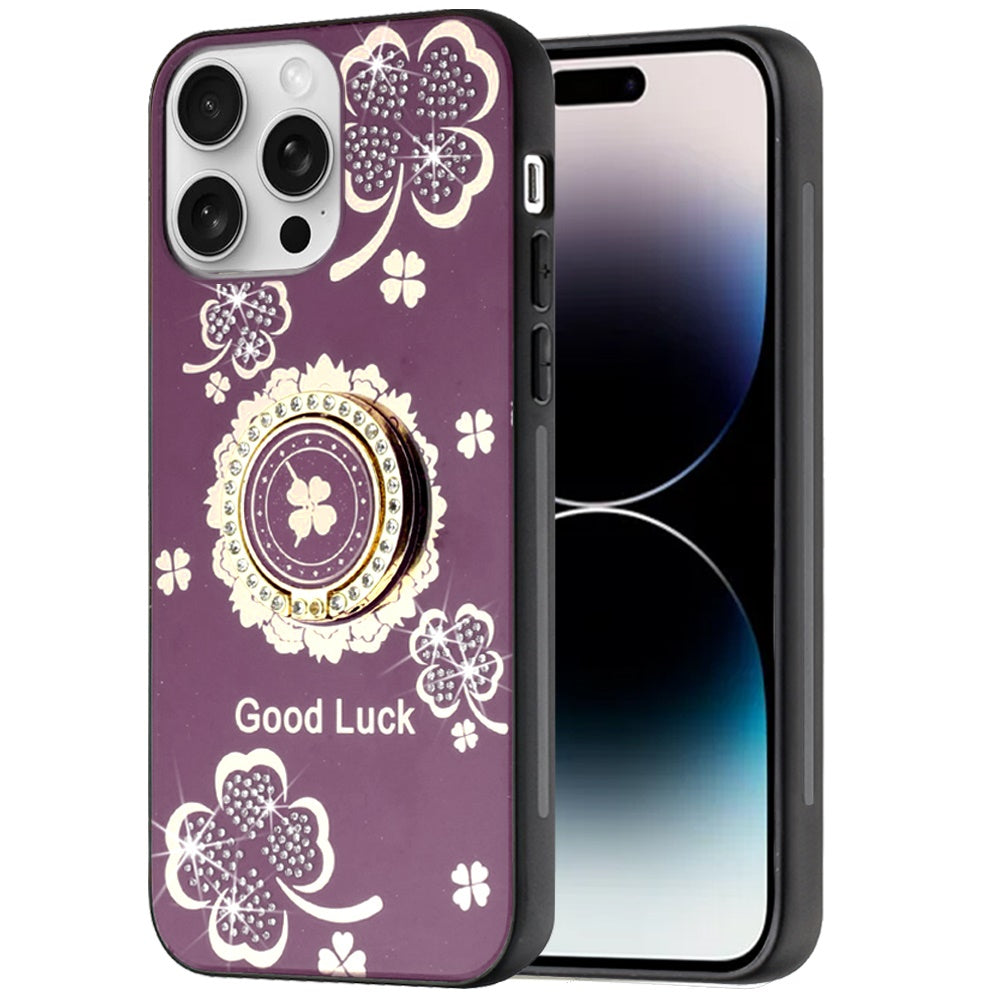 Phone Case for Apple iPhone 14 Pro Max Diamond 3D Fashion Floral Glitter Engraved Luxury Bling Hybrid Shockproof Chrome Edge Protective Grip Cover Purple