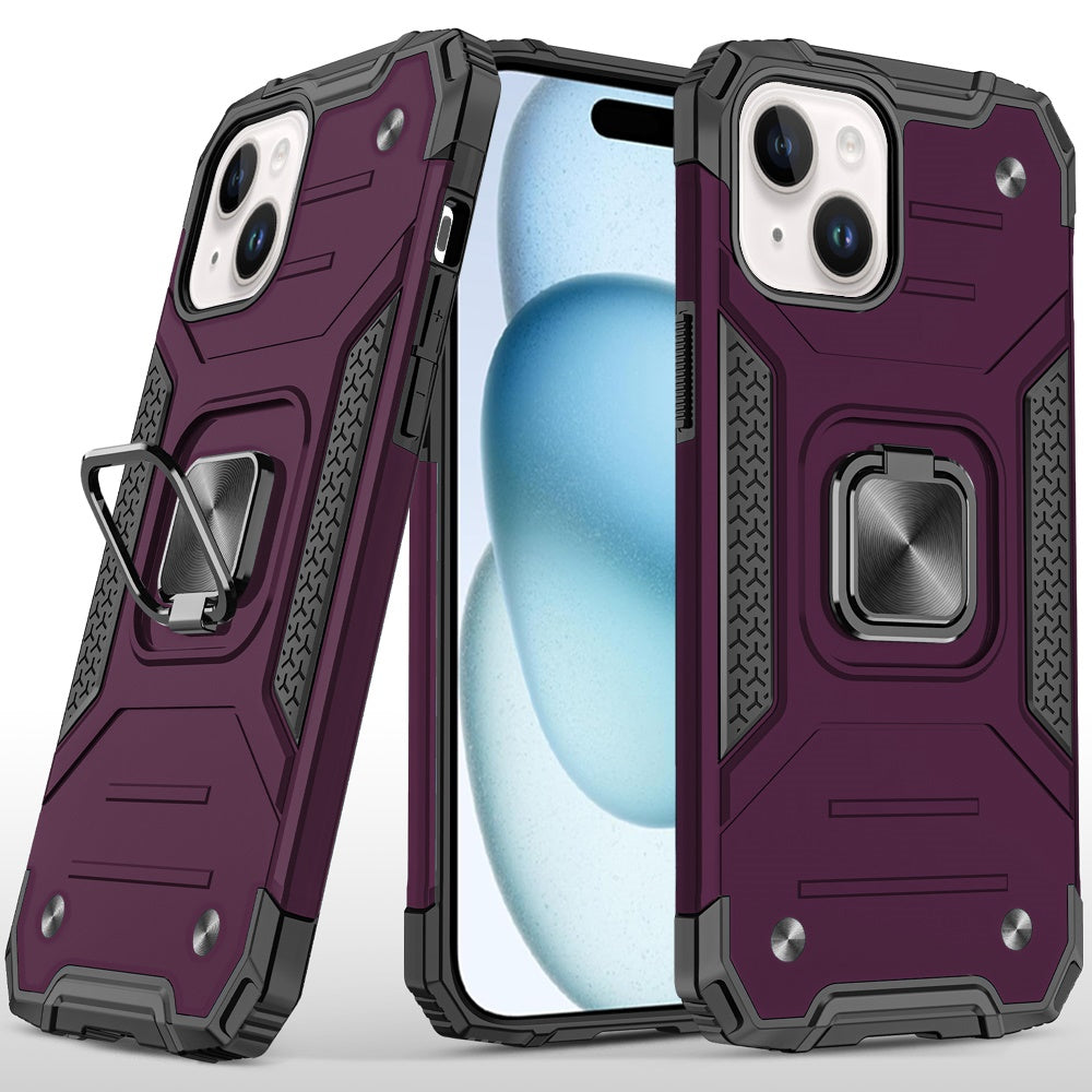 Phone Case for Apple iPhone 15 Plus Magnetic Car Mount Hybrid Ring Stand Shockproof Rugged Grip Armor Heavy Duty Protective TPU Durable Cover Purple
