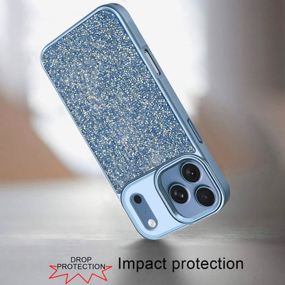 Phone Case for Apple iPhone 18 Pro/ iPhone 17 Pro Crystal Glass Bling Diamond Metallic Edge Shockproof Durable Protective Clear Hybrid Stylish Premium Design Cover Blue