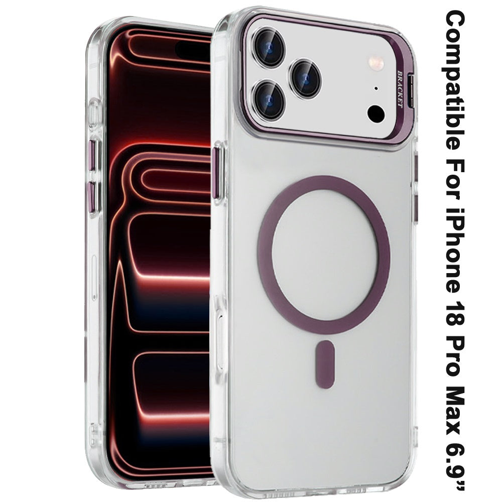 Phone Case for Apple iPhone 18 Pro Max Clear Metallic Camera Stand Magnetic Hybrid TPU Shockproof Grip Camera Protection Kickstand Durable Armor Cover