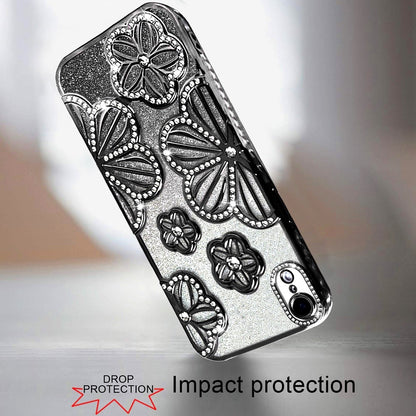 For iPhone XR Luxury Flower Design Sparkle Glitter Diamond Rhinestone Shimmer Bling Plating Thick TPU Hard PC Case Cover