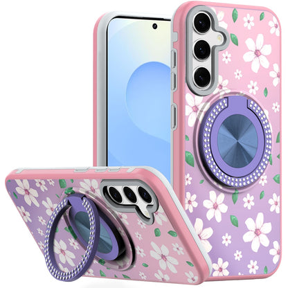 For Samsung Galaxy S25 /S24 Pattern Design Hybrid with Invisible Ring Stand & Magnetic Back, Shockproof Protective Grip Case Cover