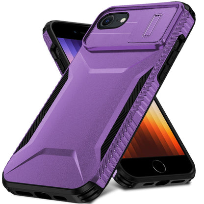 For Apple iPhone SE 3 (2022) SE/8/7 Slim Fit Shockproof Hybrid with Slide Camera Window Covering, Rugged Tpu Silicone Hard PC Bumper Case Cover