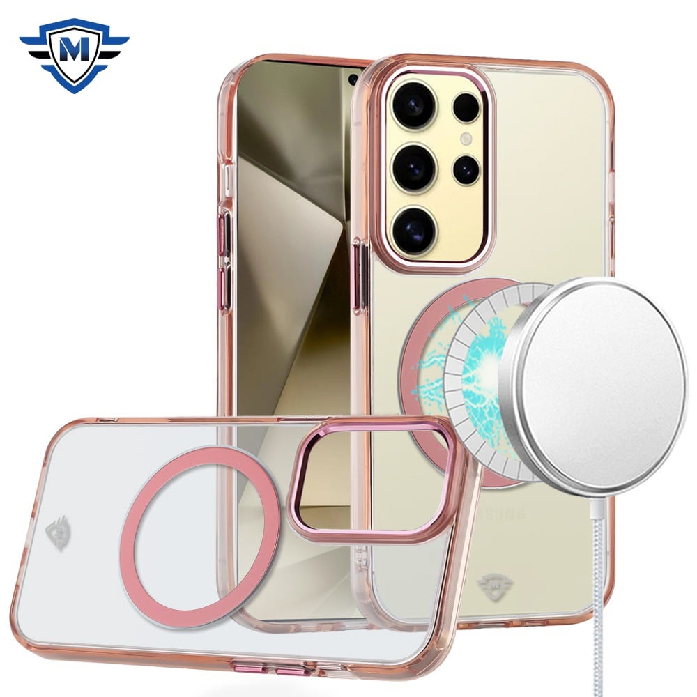 For Samsung Galaxy S24+ Plus Transparent Back Hybrid Case - Magnetic Circle, Color Frame, Metal Buttons, MagSafe Compatible Case Cover