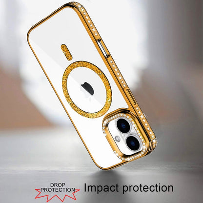Phone Case for Apple iPhone 17 Luxury Diamond Bling Edged Magnetic Glitter Shockproof Hybrid with Camera Kickstand Durable Grip Cover Gold