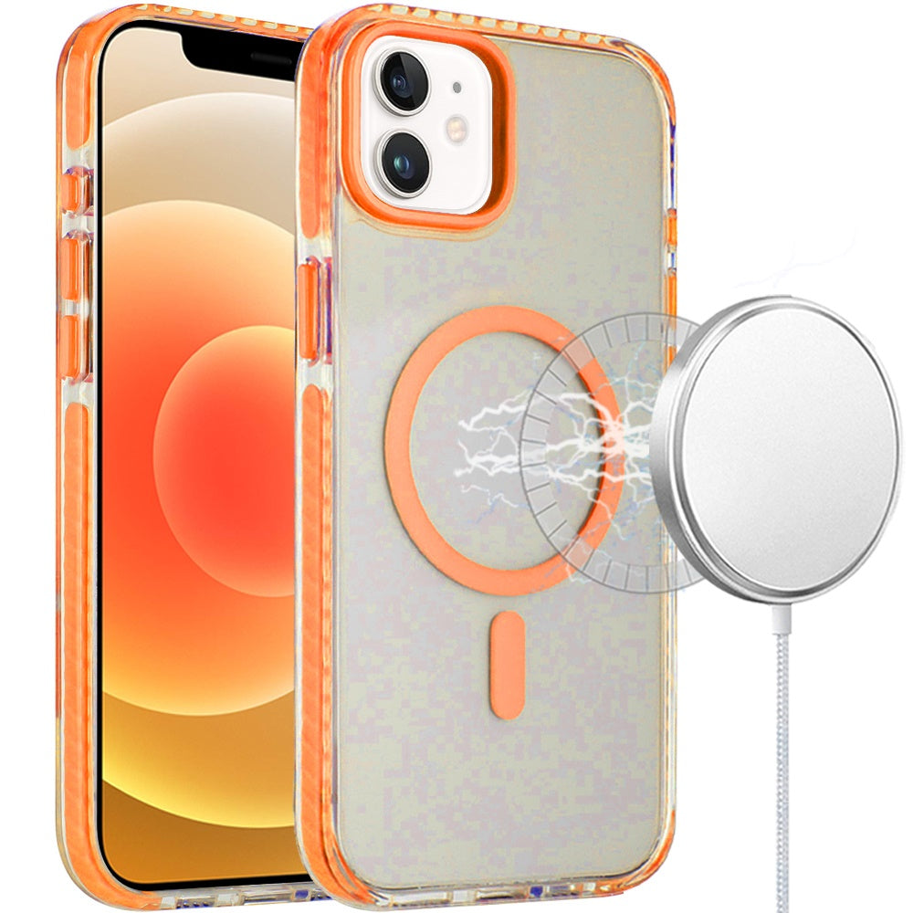 For Apple iPhone 17E /16E Transparent Hybrid with Color-Matched Magnetic Circle, Rubber TPU Frame Hard PC Shockproof Case Cover Cosmic Orange