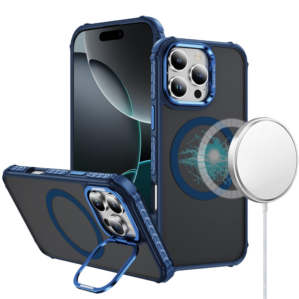 For Apple iPhone 13 Pro Max Hybrid Metal Camera Stand Ring Sturdy, Compatible with MagSafe, Matte Hard TPU Colorful Edge Case Cover