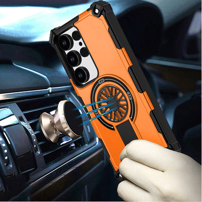 For Samsung Galaxy S25 Ultra Texture Design Invisible Kickstand Case, MagSafe Compatible Hybrid Shockproof Cover, Car Mount Friendly Case Cover Cosmic Orange