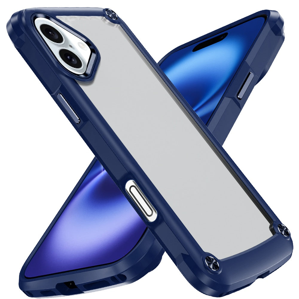 For Apple iPhone 17 Hybrid Transparent Rubber with Metal Buttons & Camera Edges Hard TPU Corner Frame Bumper Case Cover