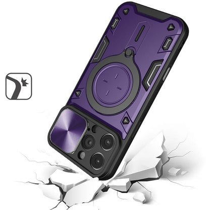 Phone Case for Apple iPhone 16 Pro Max Magnetic Ring Stand Shockproof Hybrid Full Camera Slide Guard Anti Slip Heavy Duty Protective Armor Cover Purple