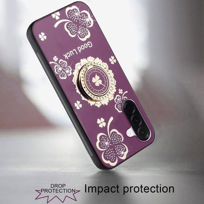 Phone Case for Samsung Galaxy A17 5G Diamond Glitter Butterfly Engraved Ring Stand Luxury Bling Hybrid Shockproof Chrome Edge Protective Durable Grip Cover Purple