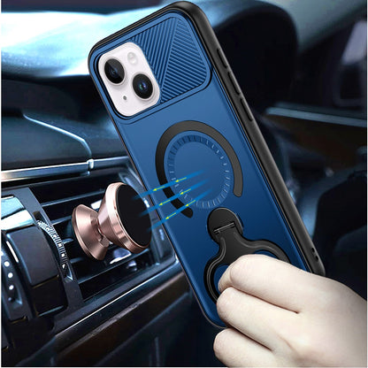 For iPhone 15 (6.1") Hybrid with Invisible 2 Hole Ring Stand Magnetic back Car Mount Friendly Protector Case Cover