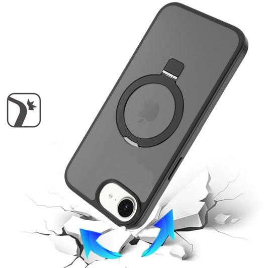 Phone Case for Apple iPhone SE 3 (2022) SE/8/7 Magnetic Ring Stand Full Rotation Matte Shockproof Grip Anti Slip Durable Camera Protection Hybrid Cover Black