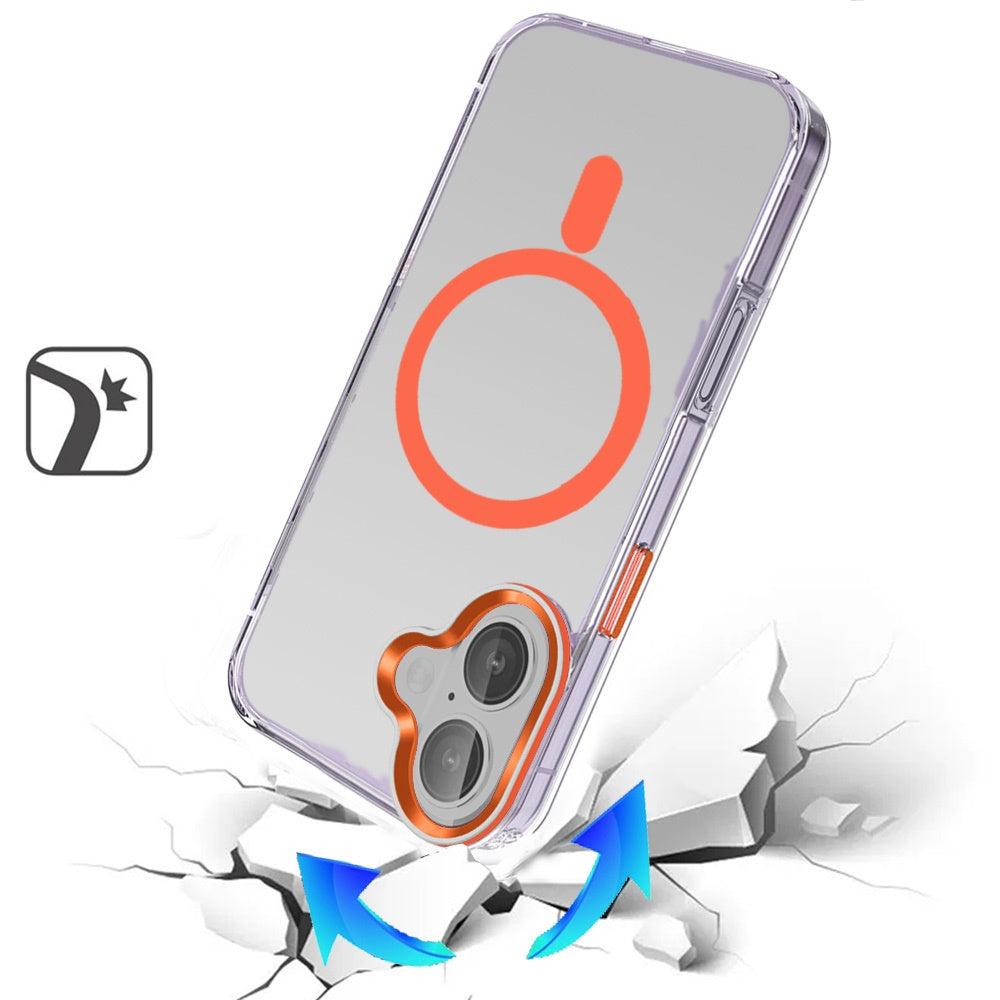 For Samsung Galaxy S26 Ultra Transparent Back Hybrid Case - Magnetic Circle, Color Frame, Metal Buttons, MagSafe Compatible Case Cover