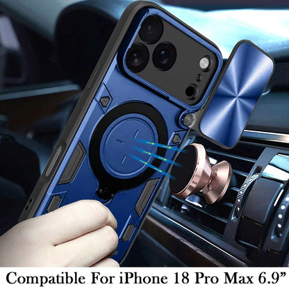 Phone Case for Apple iPhone 18 Pro Max Magnetic Ring Stand Shockproof Hybrid Full Camera Slide Guard Anti Slip Heavy Duty Protective Armor Cover Blue