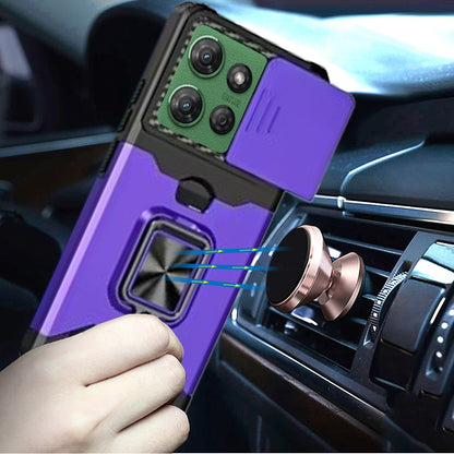 For Motorola Moto G Power 5G 2025 Wallet Case with Ring Stand & Slide Camera Cover Back Credit Card Slot Holder, Military Grade Case Cover Purple