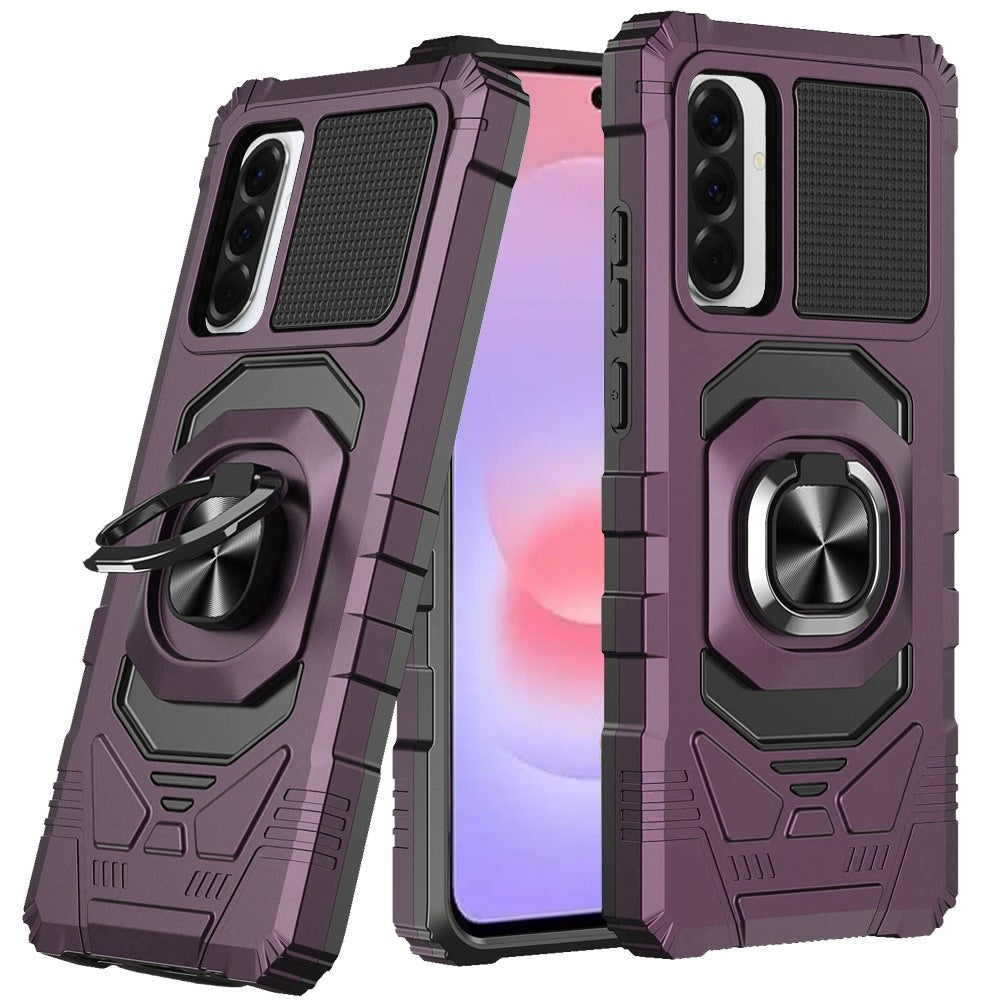 Phone Case for Samsung Galaxy A37 Rugged Hybrid Dual Layer Magnetic Ring Stand Armor Shock Absorbing Heavy Duty TPU Reinforced Bumper Cover Purple
