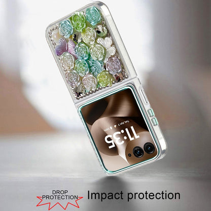 For Motorola Razr 2025 /2024 Muti-Color Floral Fashion Bling Crystal 3D Full Diamonds Stones Sparkle Rhinestone Glitter Hybrid Case Cover Green