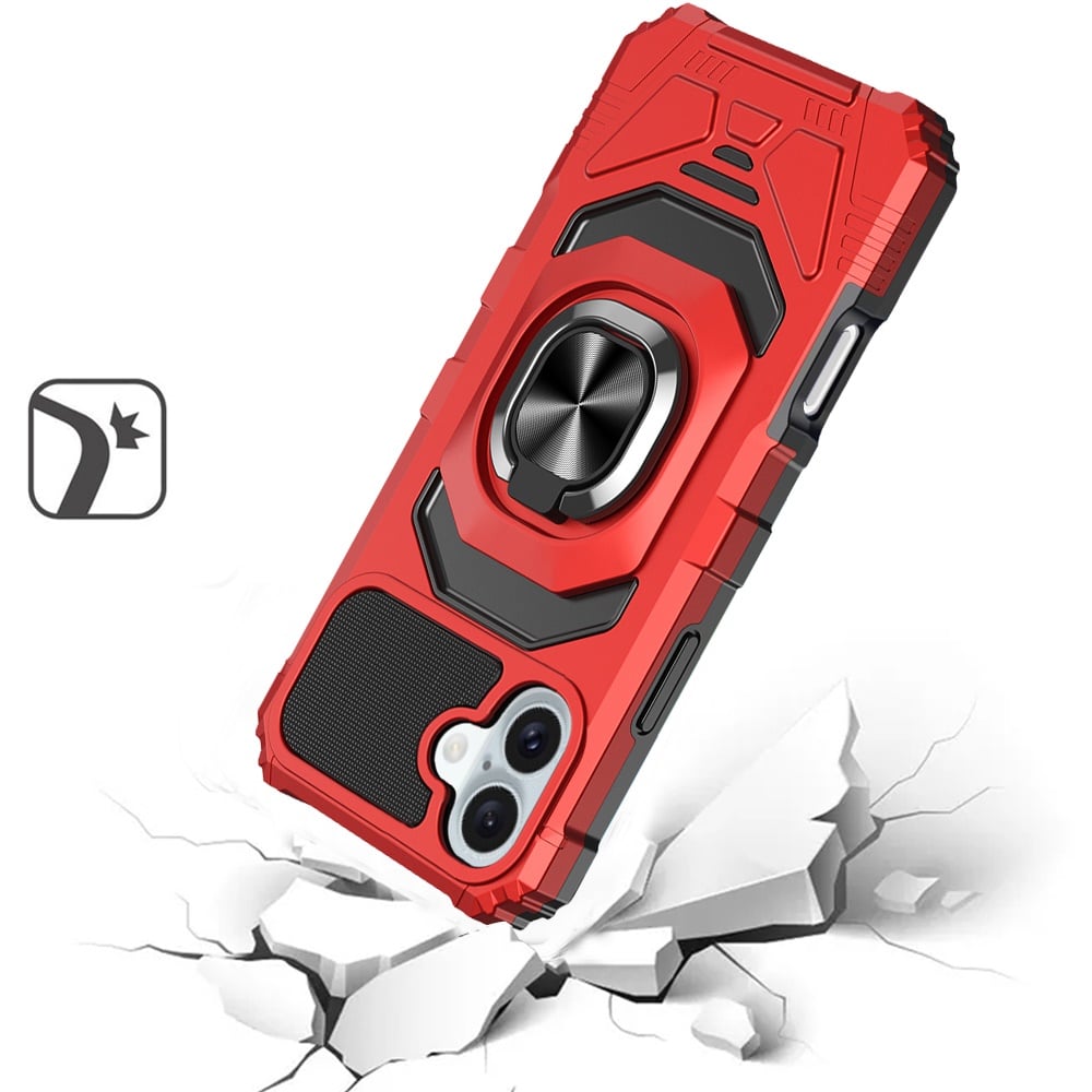 For Apple iPhone 16 Plus Hybrid Dual Layer with 360° Rotate Magnetic Ring Stand Holder Kickstand TPU Rugged PC Shockproof Case Cover Red