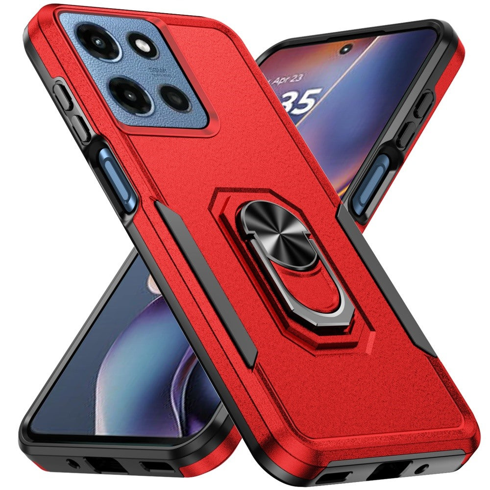 For Motorola Moto G 5G 2025 Hybrid Rugged Tough 2in1 Drop-Proof Protection Military Grade Armor with Metal Ring Stand Case Cover