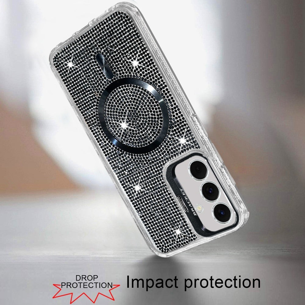 Phone Case for Samsung Galaxy S26 FE /Fan Edition Luxury Glitter Magnetic Hybrid with Camera Stand Dual Layer Shockproof Sparkle Dot Pattern Clear Edges Cover