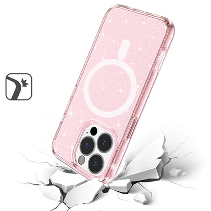 For Apple iPhone 16 Pro (6.3") MagSafe Compatible Glitter Shiny Sparkle Bling TPU Rubber Hard PC Back Hybrid Frame Case Cover