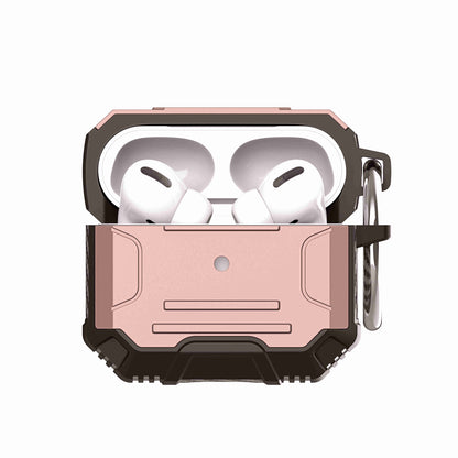 For Apple Airpods 4 Rugged ShockProof Hybrid With Metal Hook Carabiner Heavy Duty Armor Carbon Fiber PC Case Cover