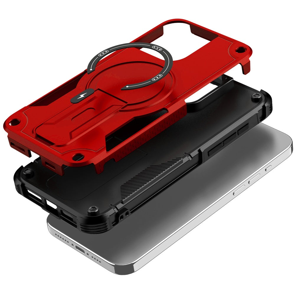 Phone Case for Apple iPhone 16 Pro Max Magnetic Kickstand Rugged Shockproof Armor Grip Anti Slip Heavy Duty Protective Matte Stand Hybrid Cover Red