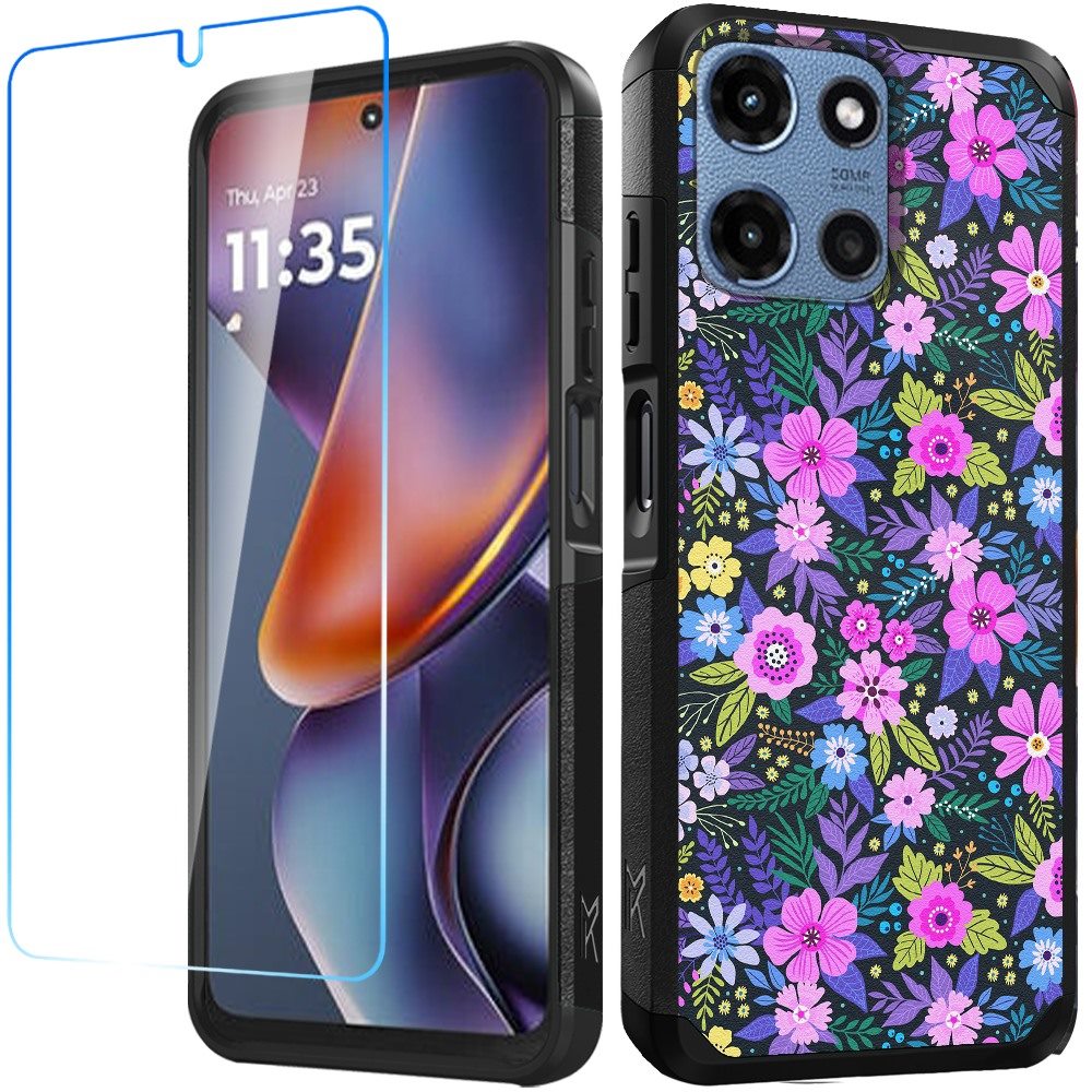 For Motorola Moto G Stylus 5G 2025 Tough Hybrid Dual Layer Hard PC TPU Rubber Bumper, Shock Absorption, Screen Protector Included Case Cover