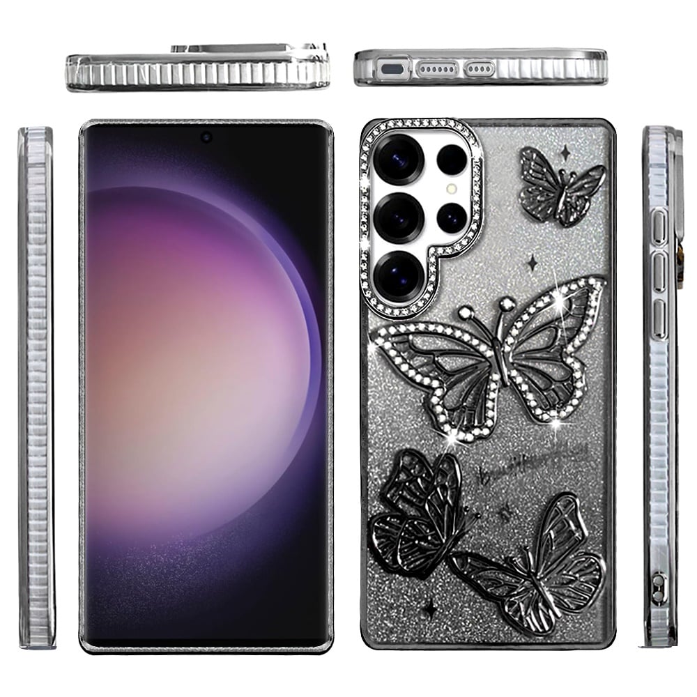 Phone Case for Samsung Galaxy S23 Ultra Butterfly Freedom Shimmer Glitter Thick TPU Shockproof Anti Slip Durable Protective Design Cover