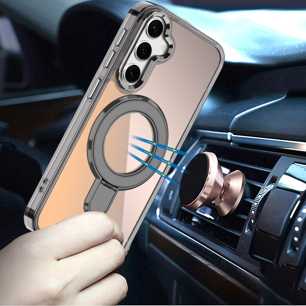 For Samsung Galaxy S26 Chrome Hybrid with Rotating Magnetic Circle Ring Stand, Slim Shockproof Hybrid Case Cover