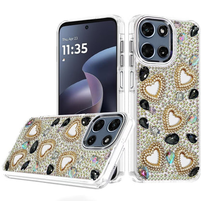 Phone Case for Motorola Moto G Play 5G 2026 Luxury Crystal Heart Rhinestone Diamond Bling Shockproof Hybrid Glitter Protective Stylish Durable Grip Cover